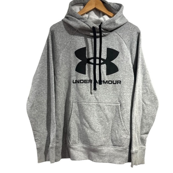 Under Armour Gray Black Sweater with Logo fleece pockets xl woman’s hoodie rival - Picture 1 of 4